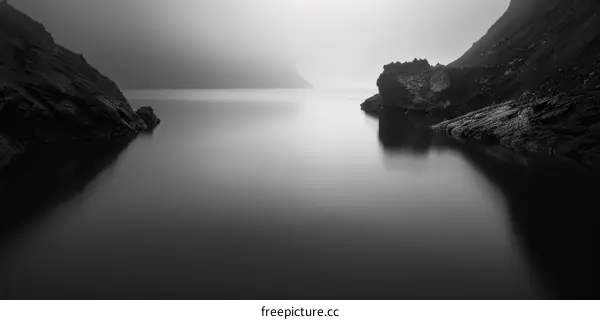 Black and White Seascape with Majestic Rock Formations