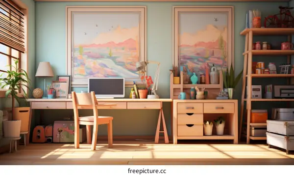 Cozy home office with natural light