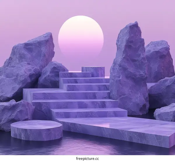 Purple Marble Steps and Rocks Scene