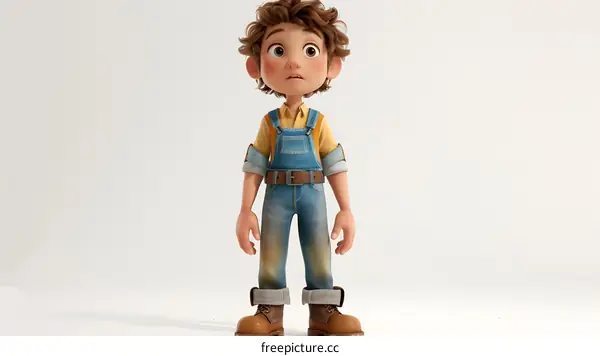 Curious Cartoon Boy on White Background