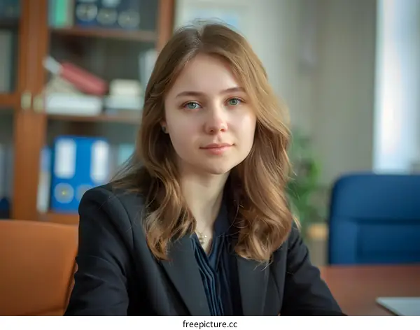 Young Businesswoman in Office Setting, Professional Portrait