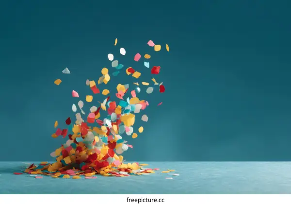 Colorful Confetti Falling on Teal Background