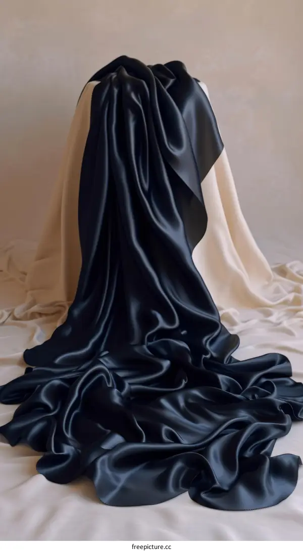 Dark blue and beige silk fabric