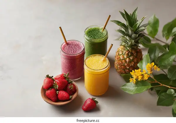 Colorful Smoothies and Fresh Fruit