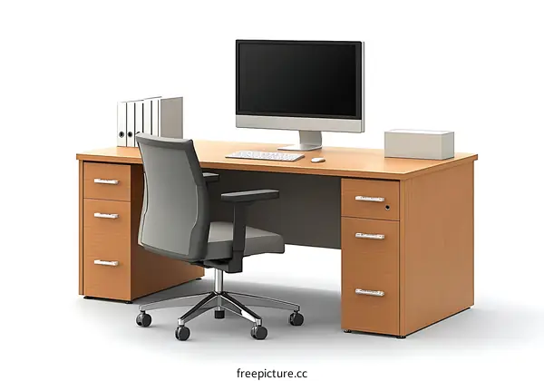 Modern Office Desk with Computer and Chair