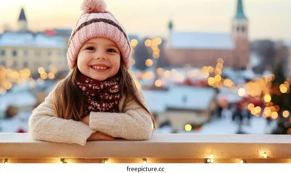 Smiling Girl in Winter Wonderland Christmas Market