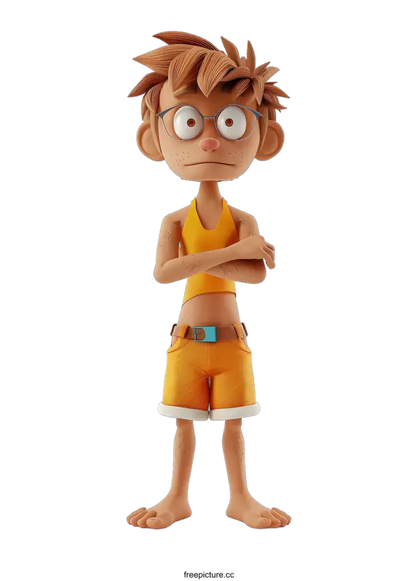 [Transparent Background PNG]3D Cartoon Boy Standing with Arms Crossed