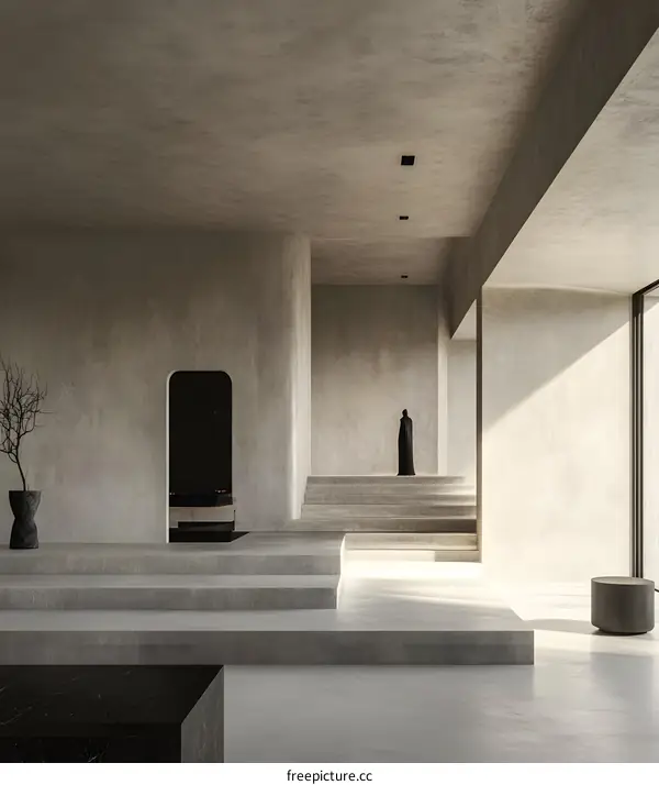 Modern Minimalist Interior Design with Concrete Walls and Stairs