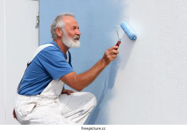 Senior Caucasian Male Painting Exterior Wall