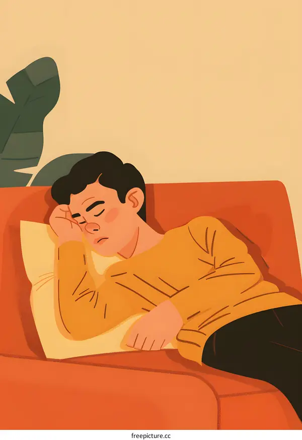 Man Sleeping on a Couch Illustration
