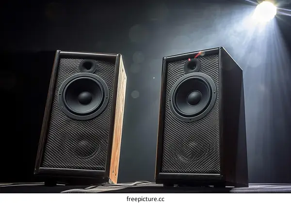 Black Speakers with Spotlight Background