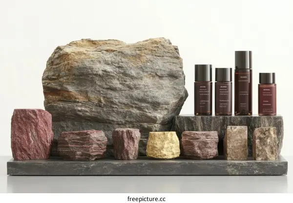 Natural Stone Display of Skincare Products
