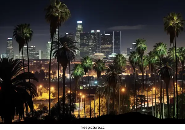 Palm trees at night in Los Angeles