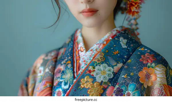 Woman in a Traditional Japanese Kimono Close Up
