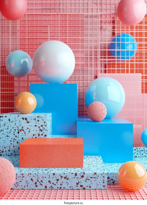 Vivid Geometric Spheres on a Pink Canvas