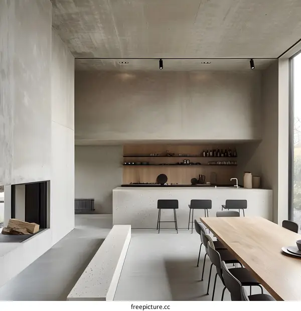 Modern Minimalist Interior Design with Concrete Walls and Wooden Accents