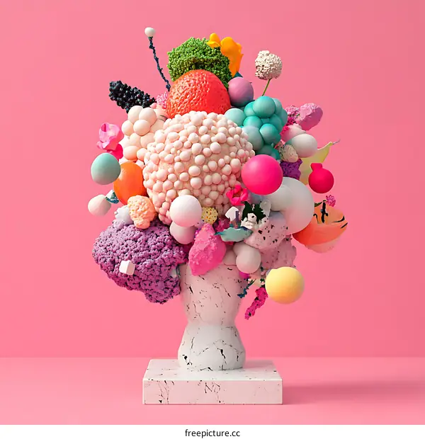 Abstract Colorful 3D Rendered Bouquet of Flowers in a Vase