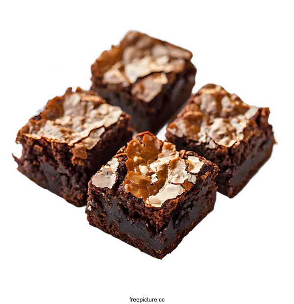 [Transparent Background PNG]Four chocolate brownies on a white background