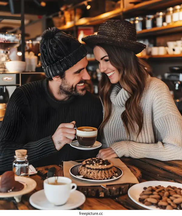 Couple Enjoying Coffee and Cake at a Cafe