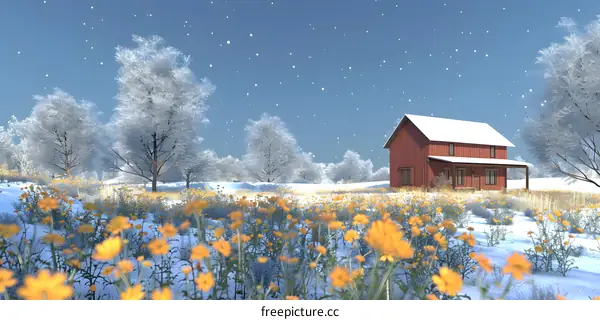 Red House in Winter Wonderland