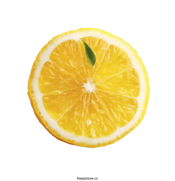 [Transparent Background PNG]Close-up of a Lemon Slice with a Green Leaf