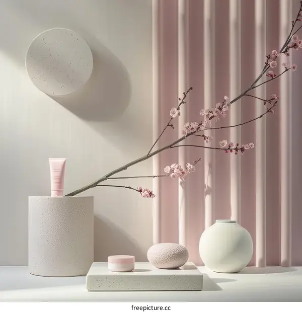 Cherry Blossoms Still Life with Pink Background