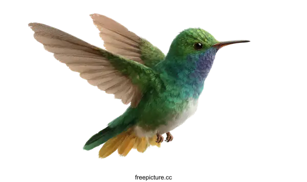 [Transparent Background PNG]A colorful hummingbird flying with spread wings