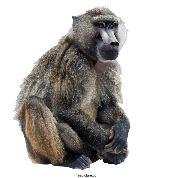 [Transparent Background PNG]Olive baboon portrait on white background