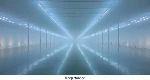 Empty Warehouse With Bright Fluorescent Lights