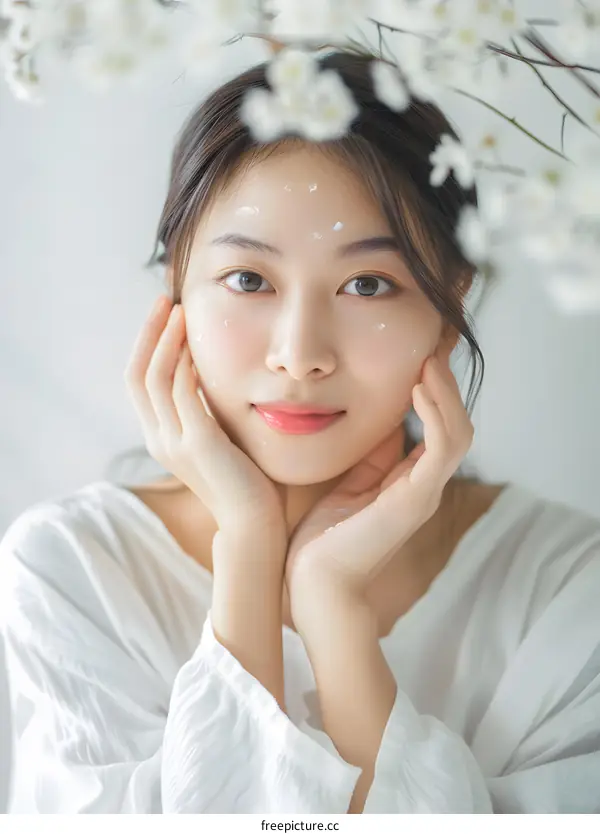 Closeup Portrait of a Beautiful Asian Woman with Soft Skin