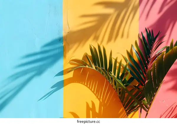 Tropical Leaf Shadow on Colorful Wall