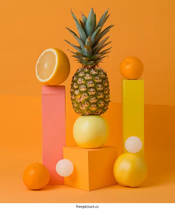 Tropical Fruit Still Life on Colorful Blocks