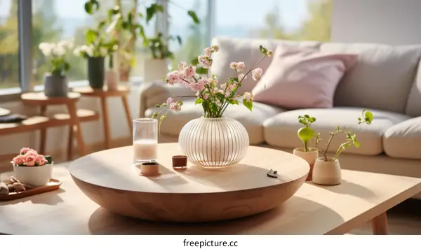 Modern Living Room Interior with Floral Centerpiece