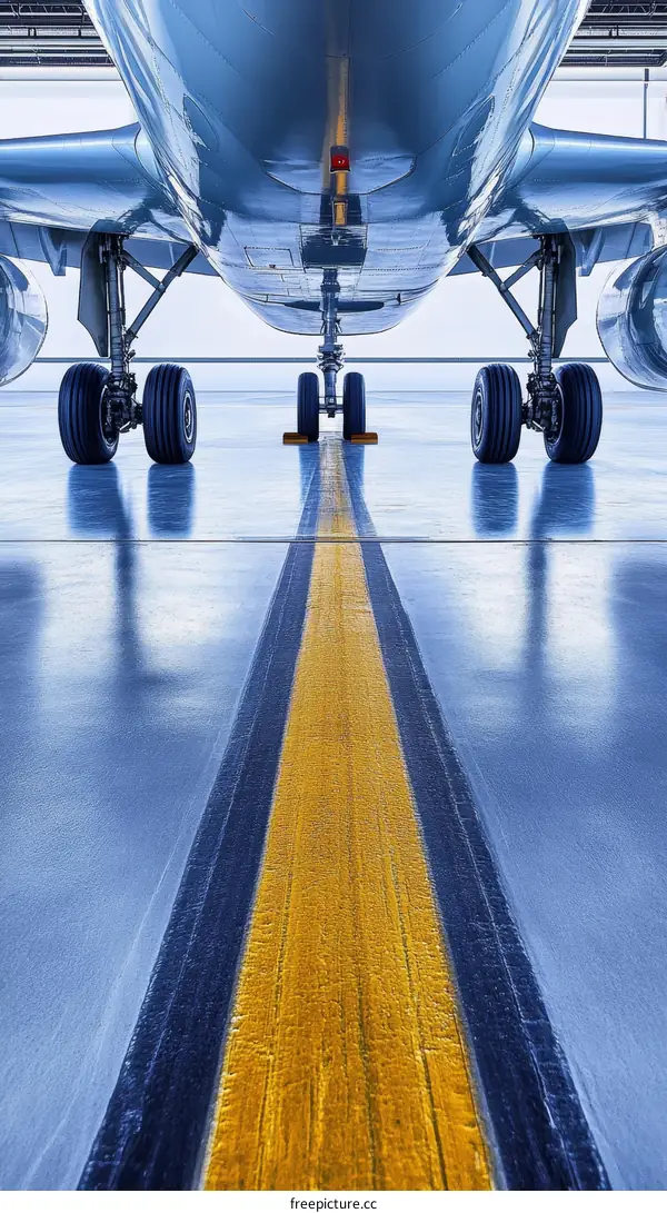 Airplane Undercarriage in Hangar with Center Line