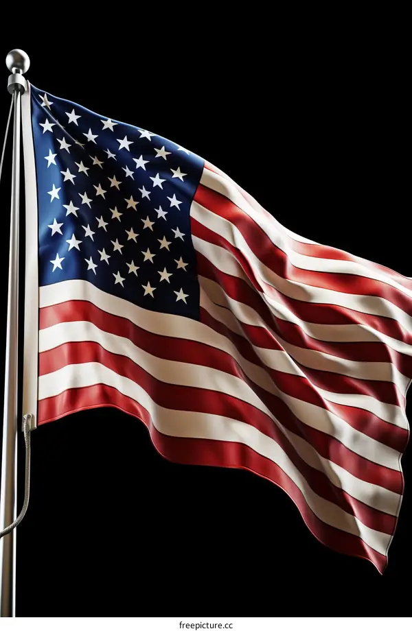Waving American Flag on a Flagpole