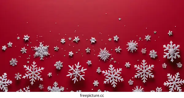 Delicate and Graceful Snowflakes on a Red Background