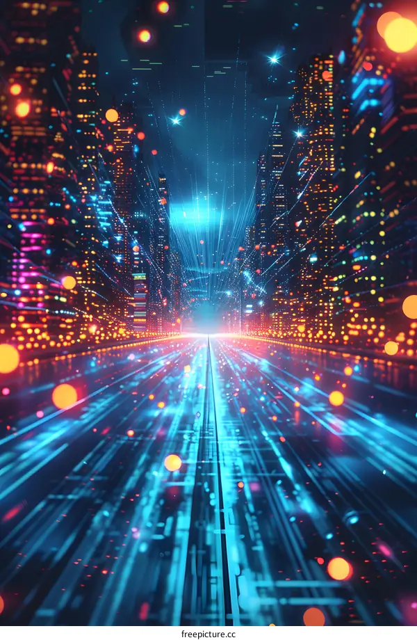 Abstract Neon Cityscape with Glowing Lines