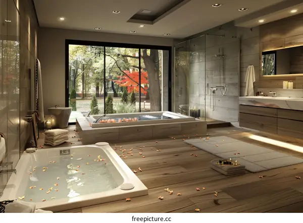 Modern Spa Bathroom with Outdoor View