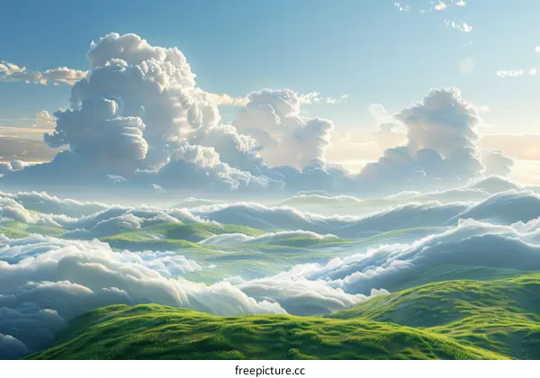 Serene Mountain Landscape with Fluffy Clouds