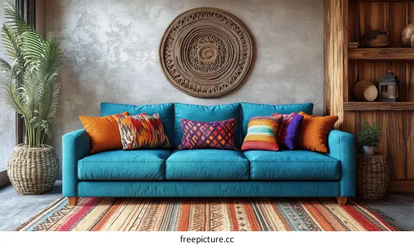 Bohemian Living Room Interior Design Illustration