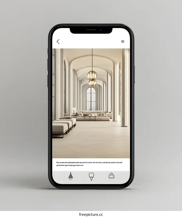 Modern Interior Design of a Long Hall with White Columns and a Hanging Light Fixture