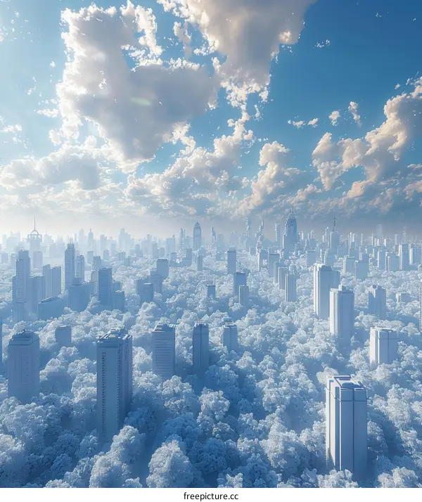Futuristic Cityscape: Towering Buildings and Lush Greenery