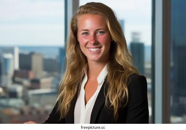 Young businesswoman smiling in an office