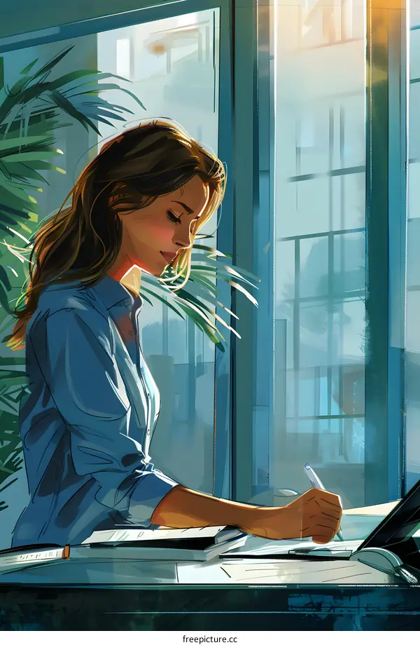 business woman writing notes in office