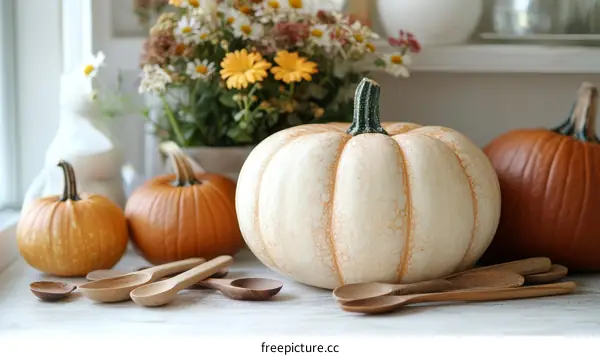 Autumn Kitchen Decor with Pumpkins and Spoons