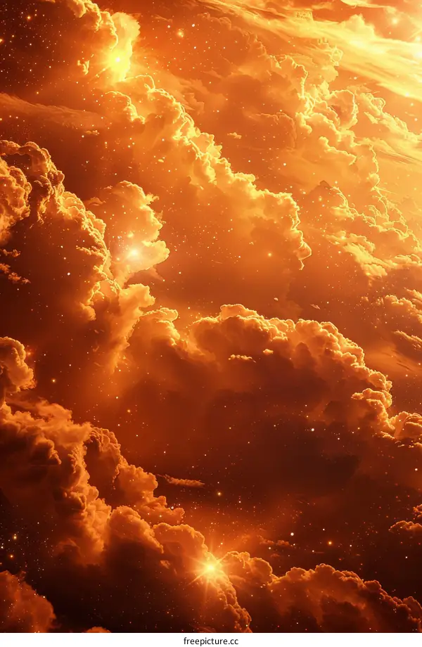 Amazing view of the orange cloudscape with bright stars