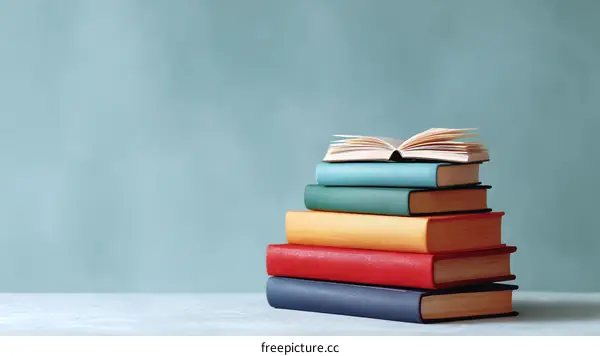 Colorful Books Stacked with Open Book