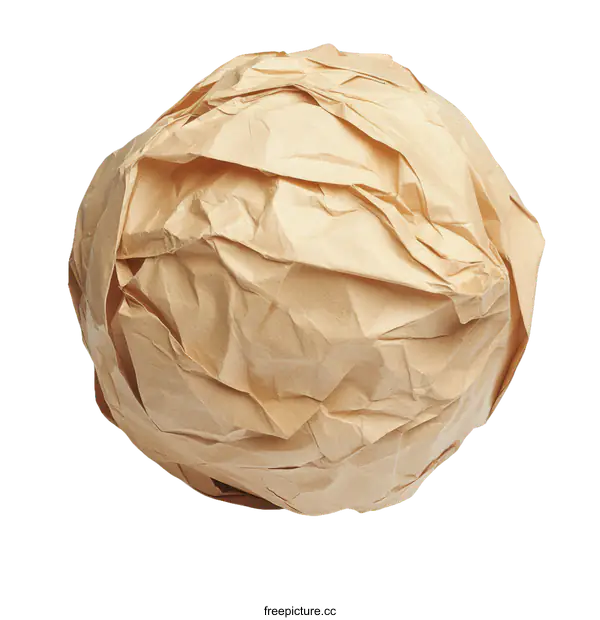 [Transparent Background PNG]Crumpled Brown Paper Ball on White Background