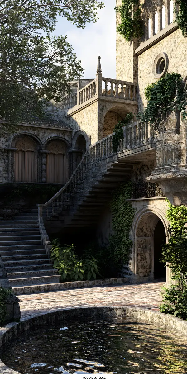 Stone Steps Leading to a Medieval Courtyard