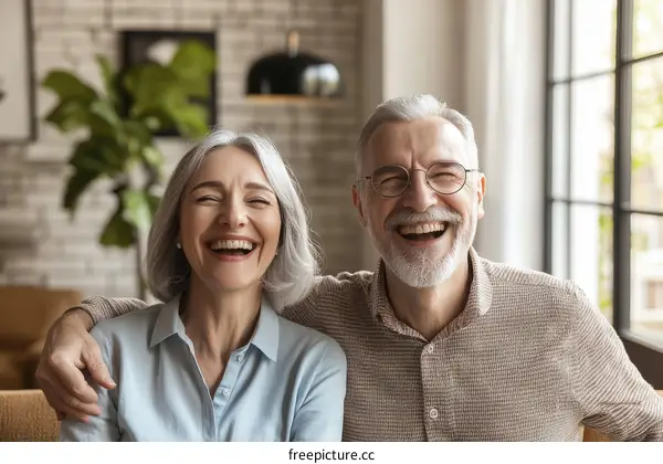 Happy Senior Couple Sharing a Laugh at Home